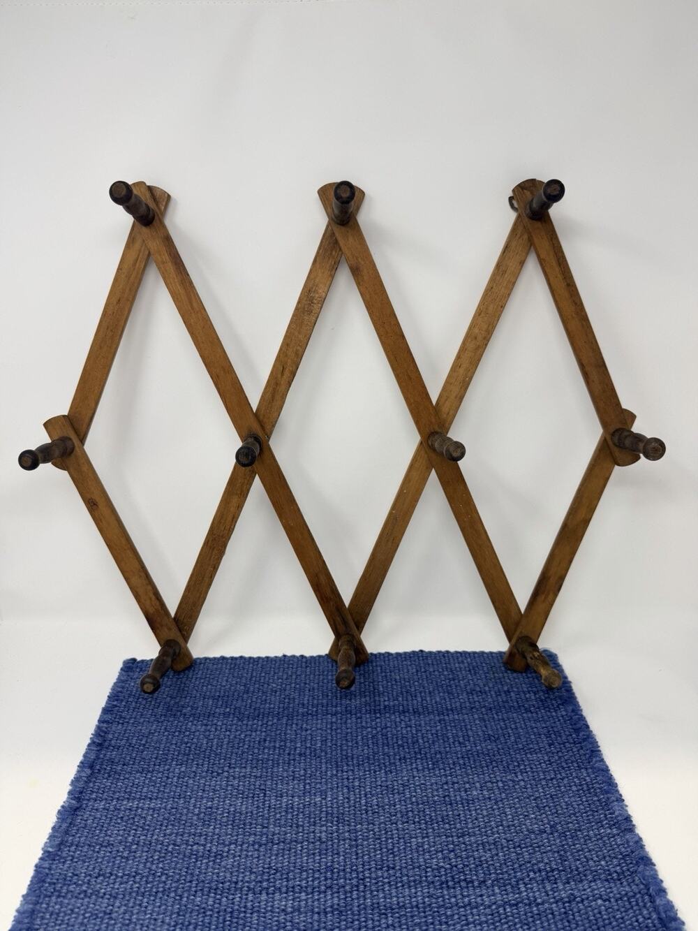 VTG 10 Peg Wood Accordion Expandable Wall Rack Hanging Hat Mug Taiwan